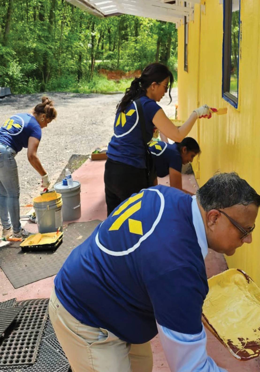 Webster colleagues paint a house yellow